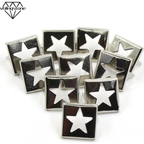 100Pcs Metal Studs Square Five-Pointed Star Rivets Silver 2 Claws Rivet Spots Spikes for Shoes Clothes Bags Belt PunkAccessories