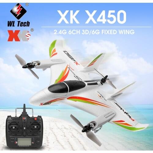 2.4G 6CH WLtoys XK X450 3D/6G RC Vertical Takeoff LED RC Glider Fixed Wing RC Airplane RTF Remote Control Toy With 3 Batterys
