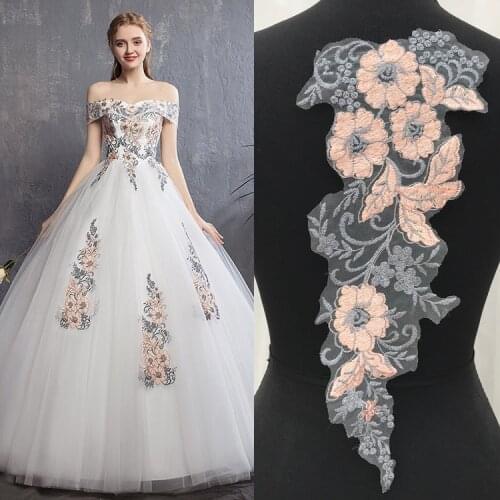 2pairs/lot New Lace Patch Fabric Peony Applique Computer Embroidered Flowers Stage Clothes Diy Accessories 42*15.5cm RS1755