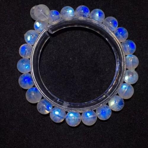 8.1mm Genuine Natural Moonstone Blue Light Clear Round Beads Bracelet Women Men Fashion Jewelry Moonstone Beads AAAAA