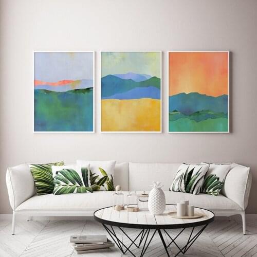 Abstract Blue Yellow Colors Geometric Canvas Print Paintings Poster Wall Art Pictures For Living Room Home Decor