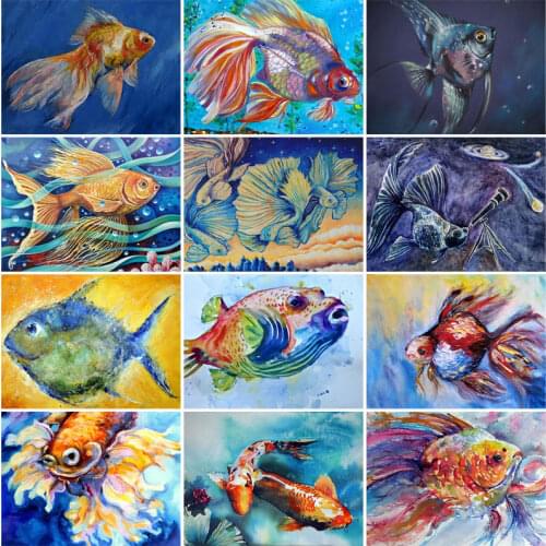 Diy 5D Diamond Painting Abstract Gold Fish Full Round Square Drill Embroidery Cross Stitch Kits Animals Mosaic Handicraft Gift