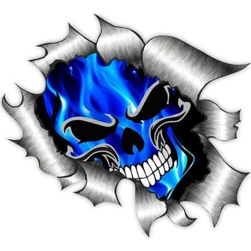 Car Stickers Decor Motorcycle Decals Skull & Electric Blue Flames Decorative Accessories Creative Waterproof PVC,13cm*13cm