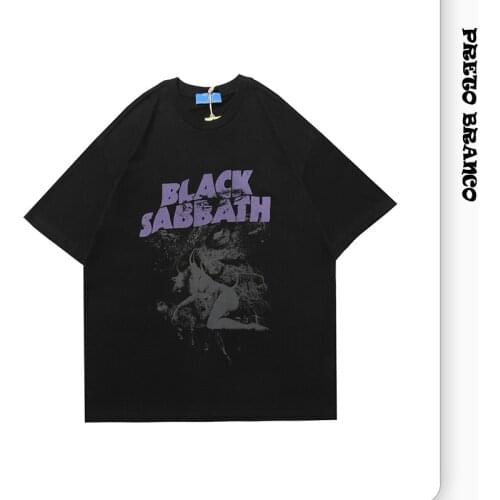 PRETO BRANCO Japinese Style High Street Fashion Brand Dark Funeral Hip-hop Devil Print Short-sleeved Oversize Loose T-shirt CXZ