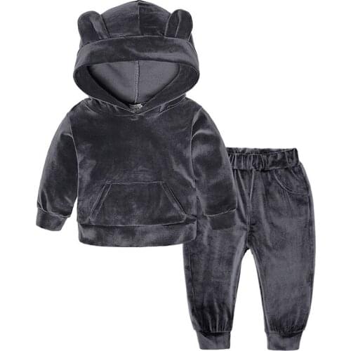 Kids Boys Girls Spring Autumn Cotton Velet Clothing Set Long Sleeve Hooded Coat Pants Suit Tracksuits 2 Pieces Children Set