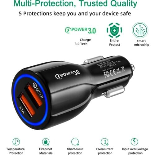 Dual USB Charger Adapter Phone Car Charger Quick Charge QC3.0 Fast Charging For iPhone Xiaomi Mobile Phone