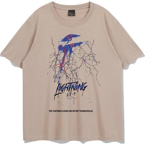 Lightning Printed T Shirt Punk Goth Style Vogue Letters Graphic Tops Summer Casual Clothes for Men Women Streetwear Camisetas