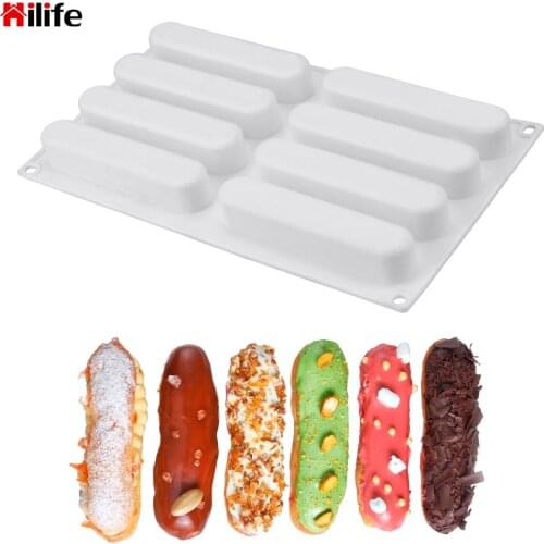 HILIFE Candy Chocolate Gumpaste Moulds Strip Shape Cake Tray 8 Hole DIY Fondant Mousse Cake Silicone Mold Cake Decorating Tools