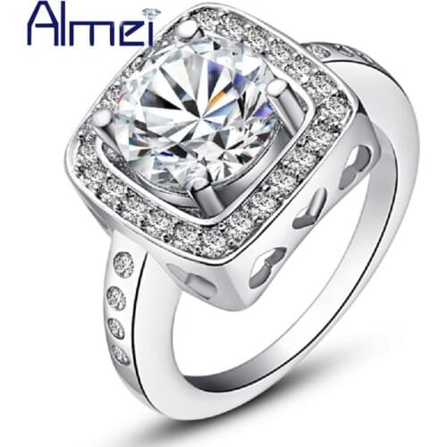 Rings for Women Fashion White CZ Zircon Jewerly Silver Color Crystal Ring Anillos Female Vintage Wedding Party Anel Gift J394