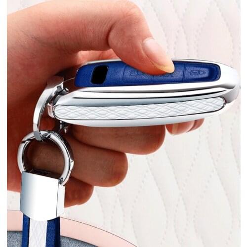 Leather Car Remote Key Case Cover For Audi A6 A7 A8 E-tron C8 Q8 2018 2019 2020 Auto Key Holder Protection Shell Accessories