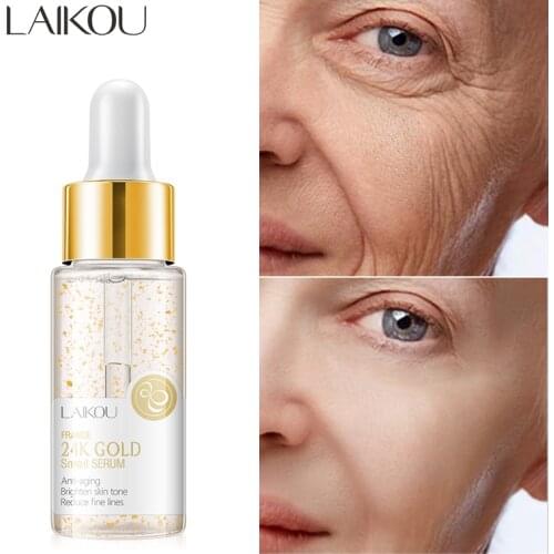 LAIKOU 24K Gold Anti-Aging Snail Serum Hyaluronic Acid Moisturizing Shrink Pore Anti-Wrinkle Whitening Rejuvenate Facial Essence