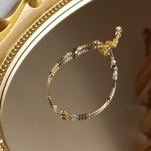 Lii Ji Pyrite Citrine Austrian Crystal 14K Gold Filled Bracelet 17+3cm Natural Stone Handmade Delicate Jewelry For Women Gift