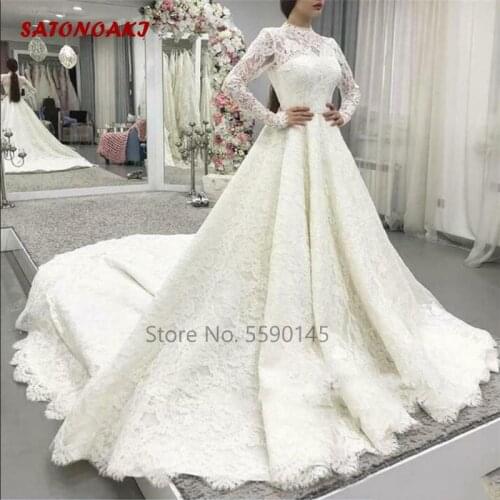2020 Long Sleeves Muslim Wedding Dress Dubai Arabic Lace Appliques Court Train Bridal Gowns Vestido De Novia Mariage Online Shop