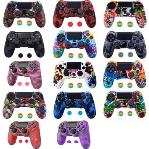 Soft Silicone Protective Case Gamepad Case Cover For PS4 Controller Case with 2 pcs Silicone Joystick Caps for playstation 4
