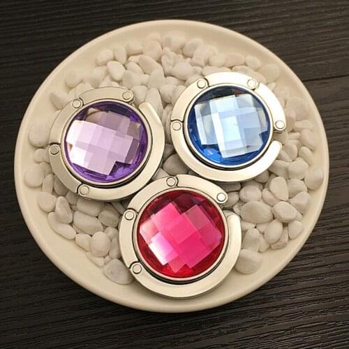 Newest Fashion Portable Folding Rhinestone Metal Crystal Alloy Purse Handbag Bag Hanger Hook Holder LX7989