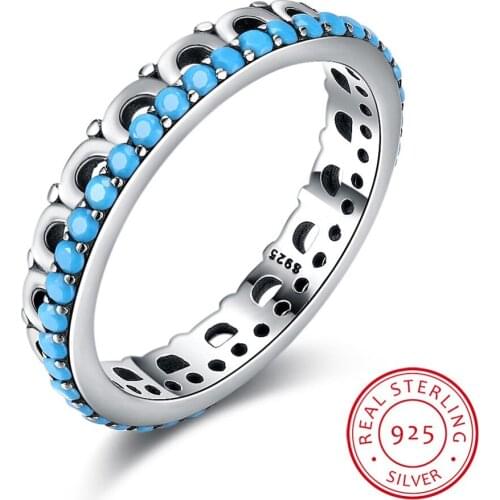 2021 New popularity Europe 100% 925 Sterling Silver Ring Crystal From Swarovskis Blue Geometric female Ring For Women