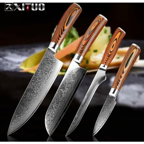 XITUO Chef knife 4PCS set Damascus steel 67 layer steel santoku cutting slicing Boning knife kitchen cooking Pakka wood handle