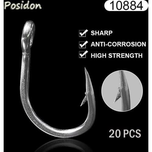 Posidon 10884 20 Pcs/Pack Stainless Steel Assist Fish Hooks Tuna Bait Circle Fish Hooks Live Bait Weighted Fishing Hook