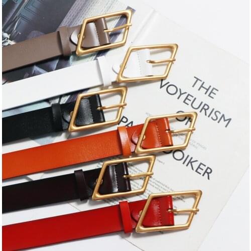 Luxury Cowhide Waist Belt Rhomb Buckle Pin Waistband Large Plus Size Dress Pant Belt Decoration Genuine Leather Women Belt 108CM