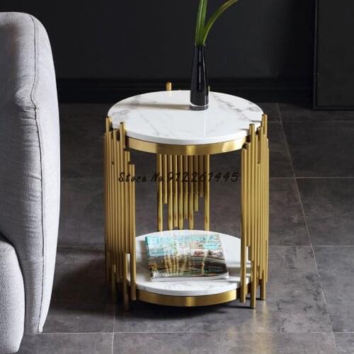 Light Luxury Marble Edge Table Living Room Sofa Round Corner Table Stainless Steel Modern Simple Bedside Table Nordic Small Tea