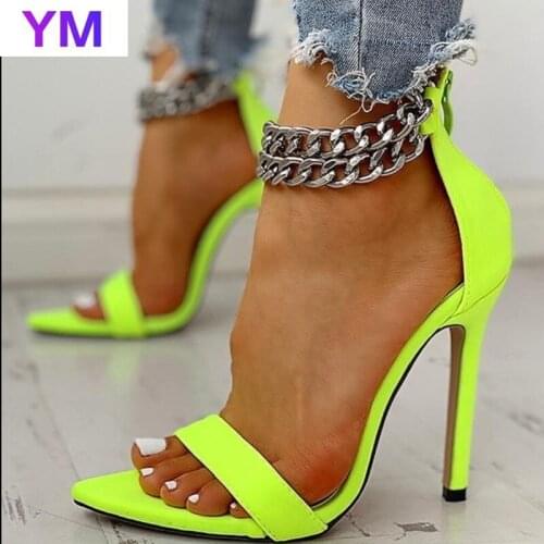HOT Women Metal Decoration Chain Gladiator Sandals Sexy High Heels Sandals Peep Toe Summer Party Dress Buckles Pumps Women Shoes