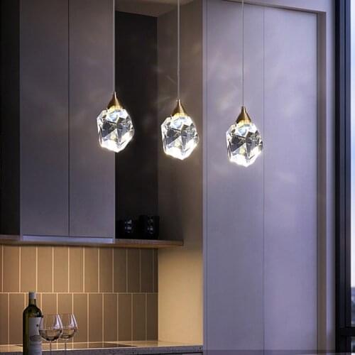 Modern pendant Restaurant Bar diamond chandelier suspension Light luxury and simplicity luminaire design copper lamp