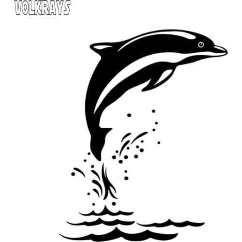Volkrays Creative Car Sticker Dolphins Leaping Out of The Sea Accessories Reflective Vinyl Decal Black/Silver,15cm*11cm