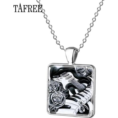 TAFREE Hand-Painted Piano Key Square Pendant Necklace Novelty Musical Instruments Statement Necklaces Music Lover Jewelry KB79