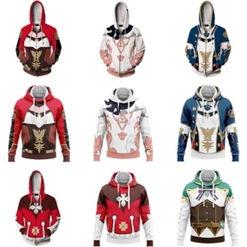 Genshin Impact Amber Klee Cosplay Hoodie 3D Print Sweatshirt Paimon Qin Venti Adult Casual Pullover Zip Up Jacket Coat