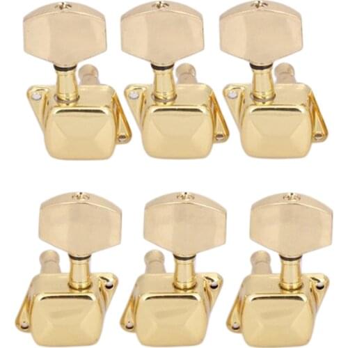 Tooyful Set 6Pcs 3R 3L Gold Semi-closed String Tuning Pegs Locked Tuners Machine Heads for Acoustic Guitar Parts Accessory Gift