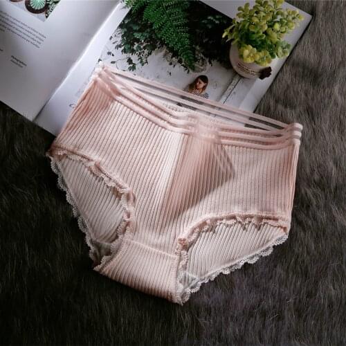 New Japanese Hollow Lace Trim Underwear Womens Candy Pure Cotton Thread Lace Breathable Comfortable Briefs Women Drop Shipping