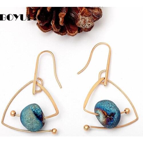 Geometry Starry blue natural stone drop earrings for woman fashion fringe earing vintage jewelry Bohemia wedding gift BOYULIGE