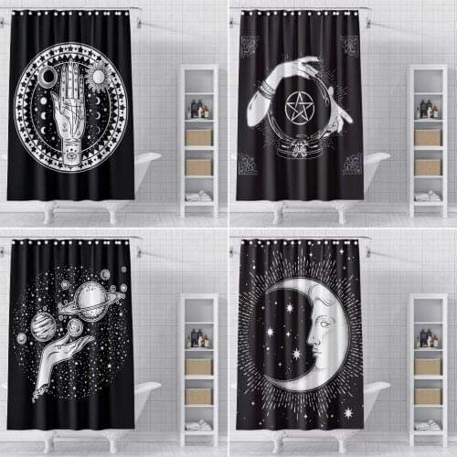 Mystics Printed Shower Curtain for Bathroom with Hook Bohemian Sun and Moon Waterproof Polyester Fabric Bathroom Curtain