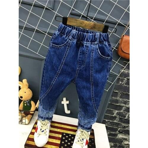 3-7 Years Baby Boys Jeans Fashion Spliced Panelled Denim Pants Toddler Casual Elastic Waist Trousers High Quality Kids Jeans
