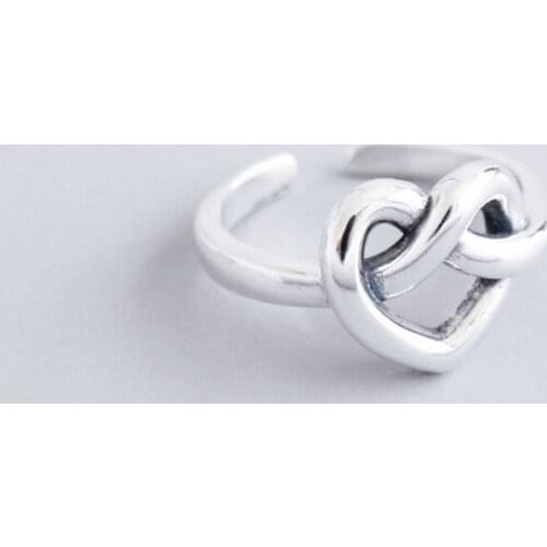 Sole Memory Retro Thai Silver Knotted Romance Heart 925 Sterling Silver Female Resizable Opening Rings SRI537