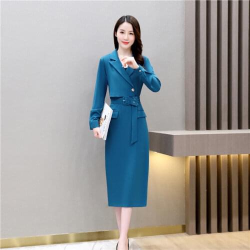 Women 2021 Spring Autumn Fashion Solid Dress Female Vintage Suit Collar Slim A-Line Dresses Office Lady Elegant Vestidos Z342
