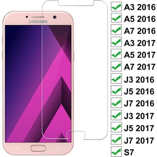 2Pcs Protective Glass On the For Samsung Galaxy A3 A5 A7 J3 J5 J7 2017 2016 S7 Safety Tempered Screen Protector Glass Film Case