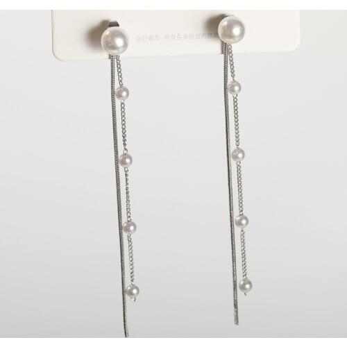 2020 Fashion New Temperament Earrings Charm Sweet Girl Pearl Long Tassel Super Fairy Temperament Earrings Wholesale 925 Ayar