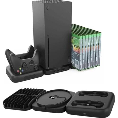 3 in 1 Station For Xbox Series X Console Vertical Stand Dual Charging Dock For Xbox Series X Controller With Storage Game Disc