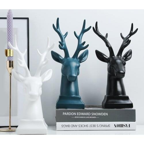 3D Deer Head Sculptures Nordic Style Home Furnishings Ceramic Crafts Decorations Animal Figurine Wedding Party Decorative Art