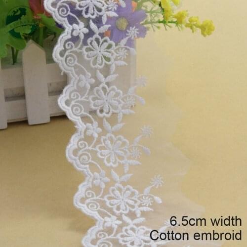10yards 6.5cm white cotton embroided lace ribbon guipure trim DIY wedding Accessories dolls lace african lace applique#3902