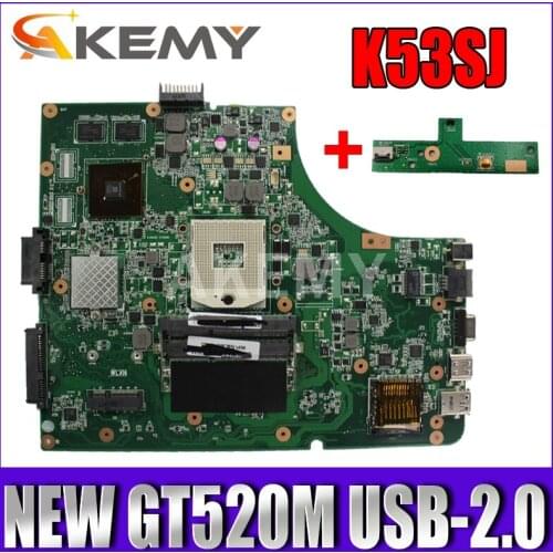 Akemy NEW motherboard For ASUS K53SC X53S K53SV K53SM K53SJ P53Sj Laptop mainboard HM65 GT520M-GPU USB-2.0