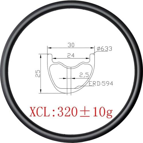 Light 320g 29er MTB XC 30mm x 25mm asymmetric clincher tubeless carbon rim UD 3K matte glossy cross country wheel mountain bike