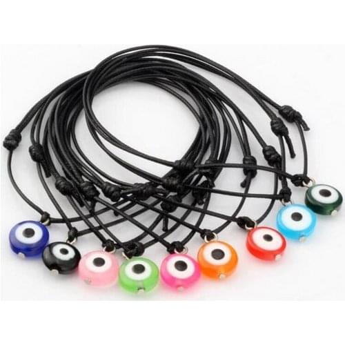 Free Ship 100pcs Hamsa String Eye Lucky Black wax Cord Adjustable Bracelet Gift NEW