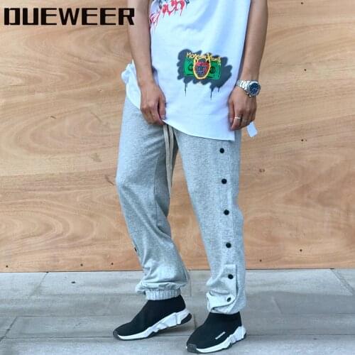 Dueweer Men Pants Black Gray Side Button Sweatpants Streetwear Joggers Cotton Hip Hop Urban Loose Casual Trousers