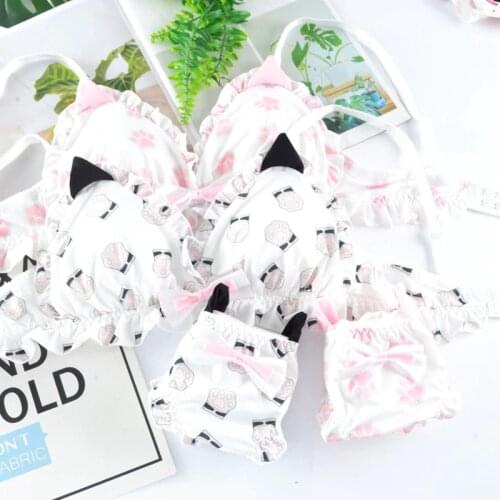 SP&CITY Cat Paw Bra Cute Bow Seamless Bras For Women Cartoon Stereo Ear Brassiere Sweet Comfort Bra Adjusted-straps Underwear