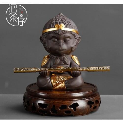 Kungfu tea set, purple sand tea, tea pet, ornament, vehicle Qi Tian Da Sheng little monkey Wukong car decoration