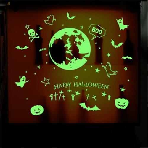 Halloween Decorative Decals Glowing In The Dark Sticker Eyes Skeleton Bat Witch pumpkin Wall Decal Home Bar ktv Ornaments Sticke