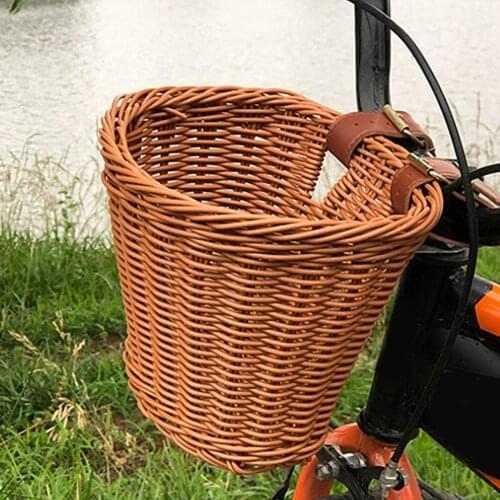 Childrens Vintage Rattan Bicycle Baskets Storage Pounch MTB Mountain Bicycle Removable Handlebar Basket Carrier Kids Bike Cart