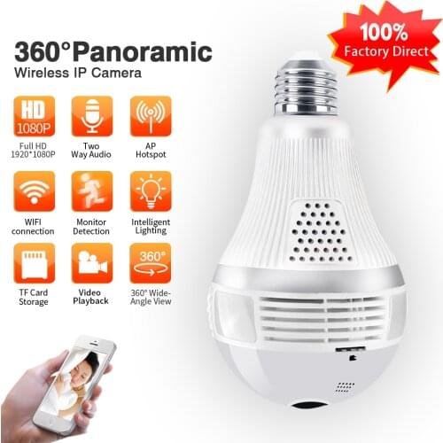 ZGWANG 960p 1080P 360 Security wifi Camera Lamp Panoramic Bulb IP CCTV Video Surveillance Fisheye HD Night Vision Two Way Audio
